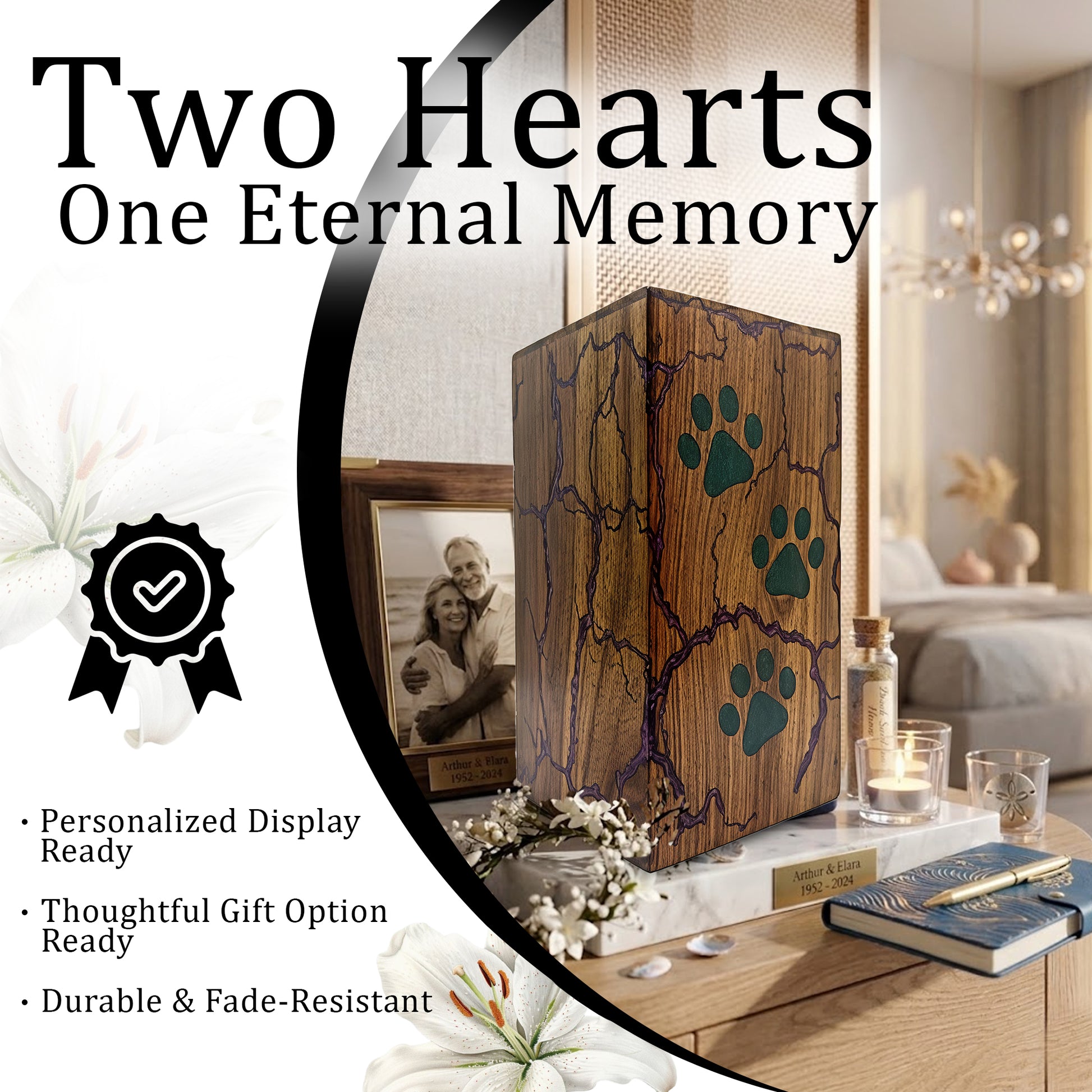 Paws Print Urn For Dog Ashes - Wooden Keepsake Mini Box Urns For Pet