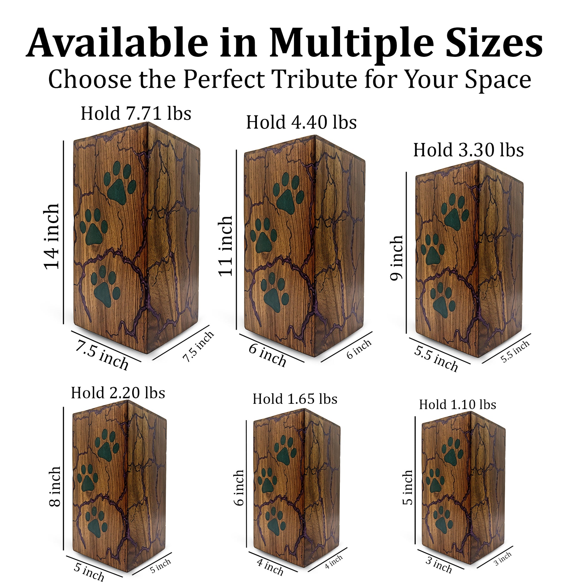 Paws Print Urn For Dog Ashes - Wooden Keepsake Mini Box Urns For Pet