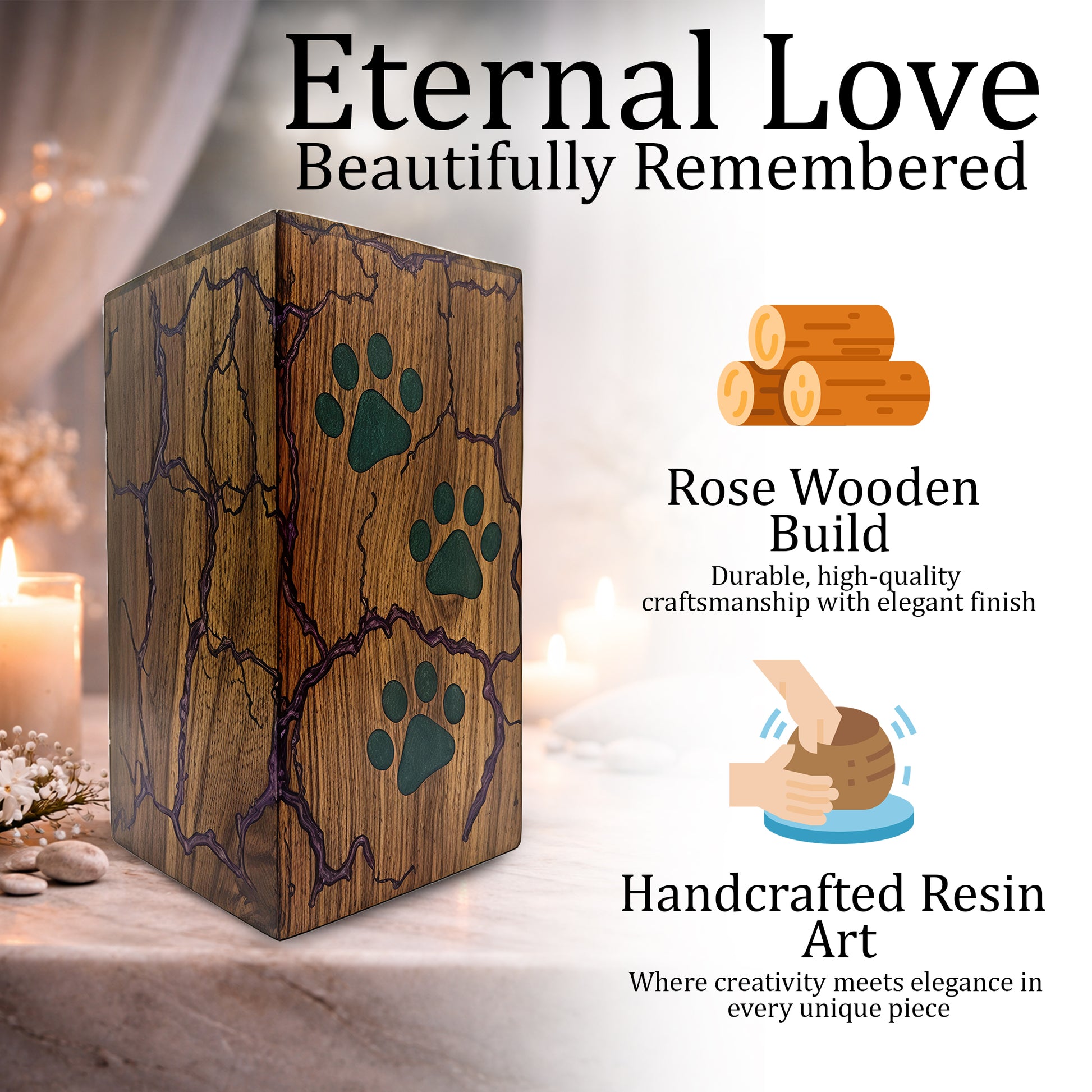 Paws Print Urn For Dog Ashes - Wooden Keepsake Mini Box Urns For Pet