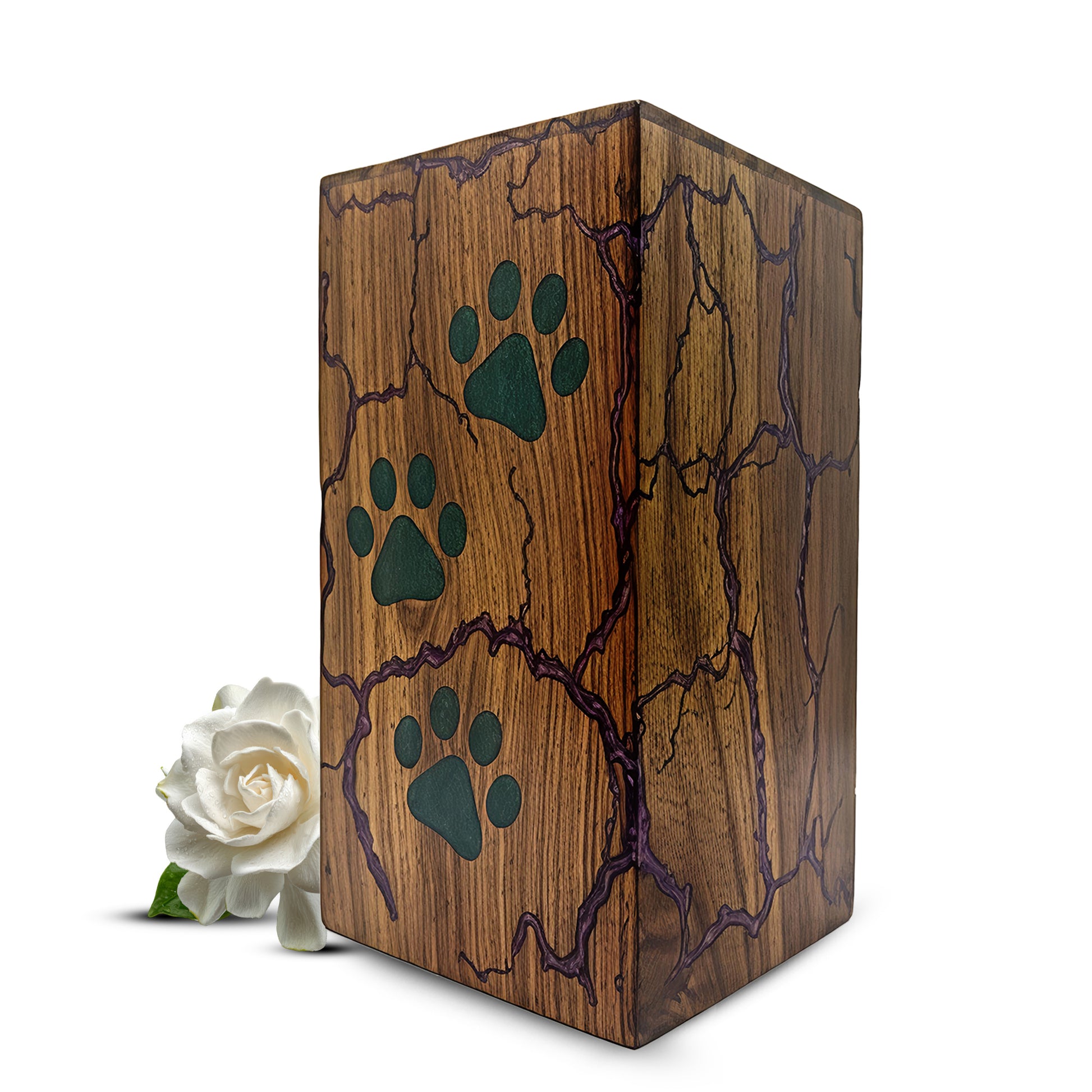 Paws Print Urn For Dog Ashes - Wooden Keepsake Mini Box Urns For Pet