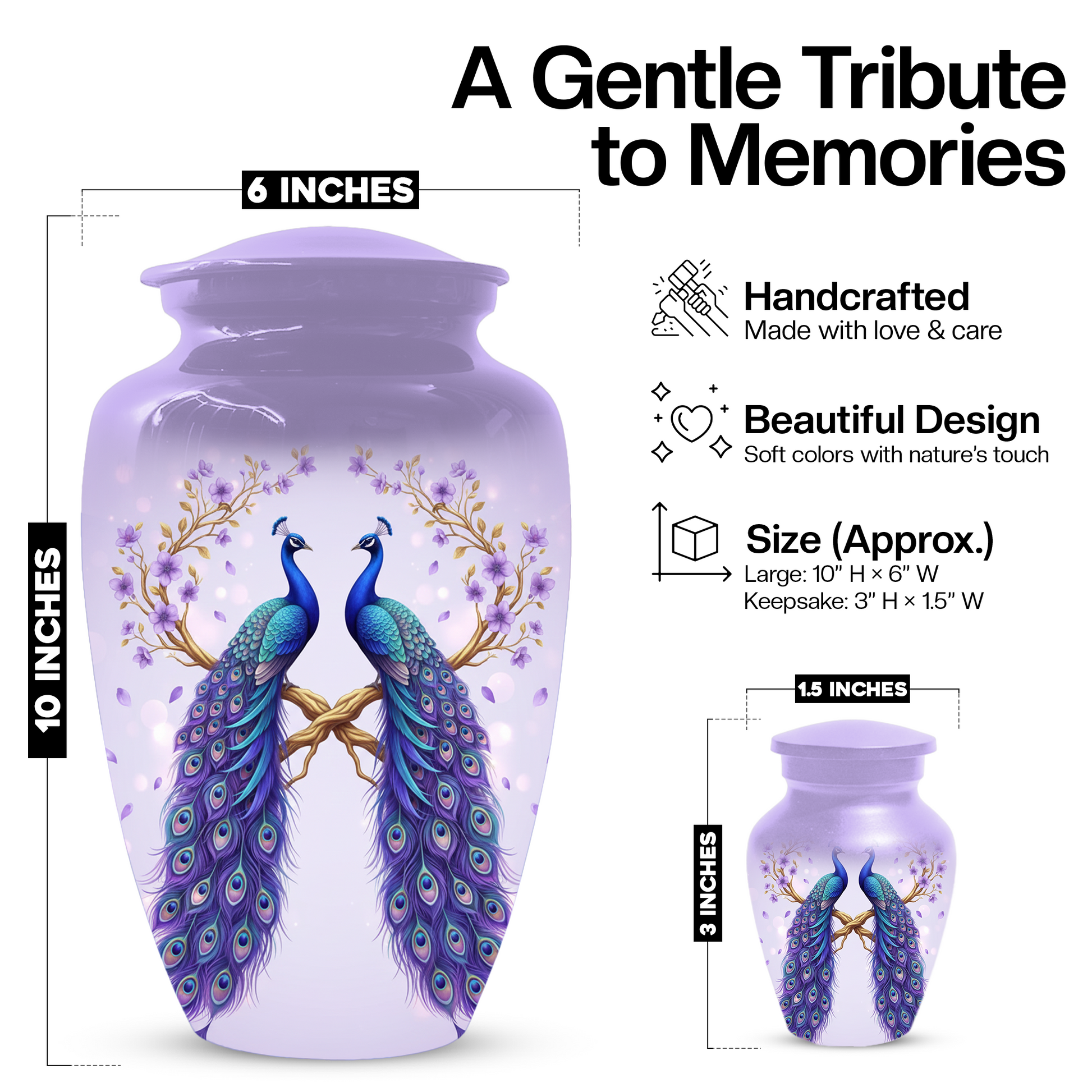 Peacock Urn for Mom, Personalized Cremation Urn for Human Ashes
