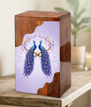 Royal Peacock Wooden Cremation Urn – Elegant Peacock Memorial Wooden Urn for Human Ashes