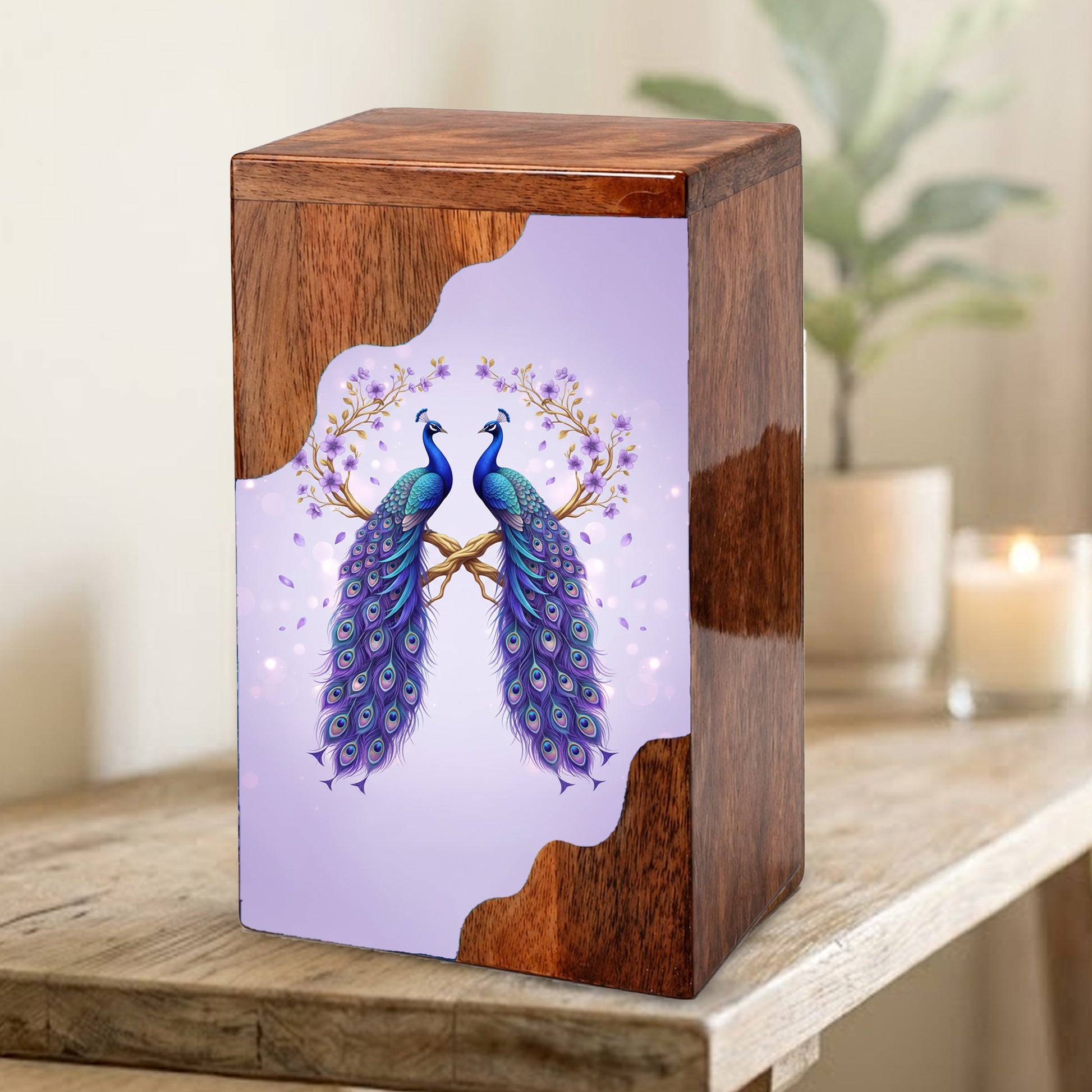 Royal Peacock Wooden Cremation Urn – Elegant Peacock Memorial Wooden Urn for Human Ashes