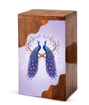 Royal Peacock Wooden Cremation Urn – Elegant Peacock Memorial Wooden Urn for Human Ashes