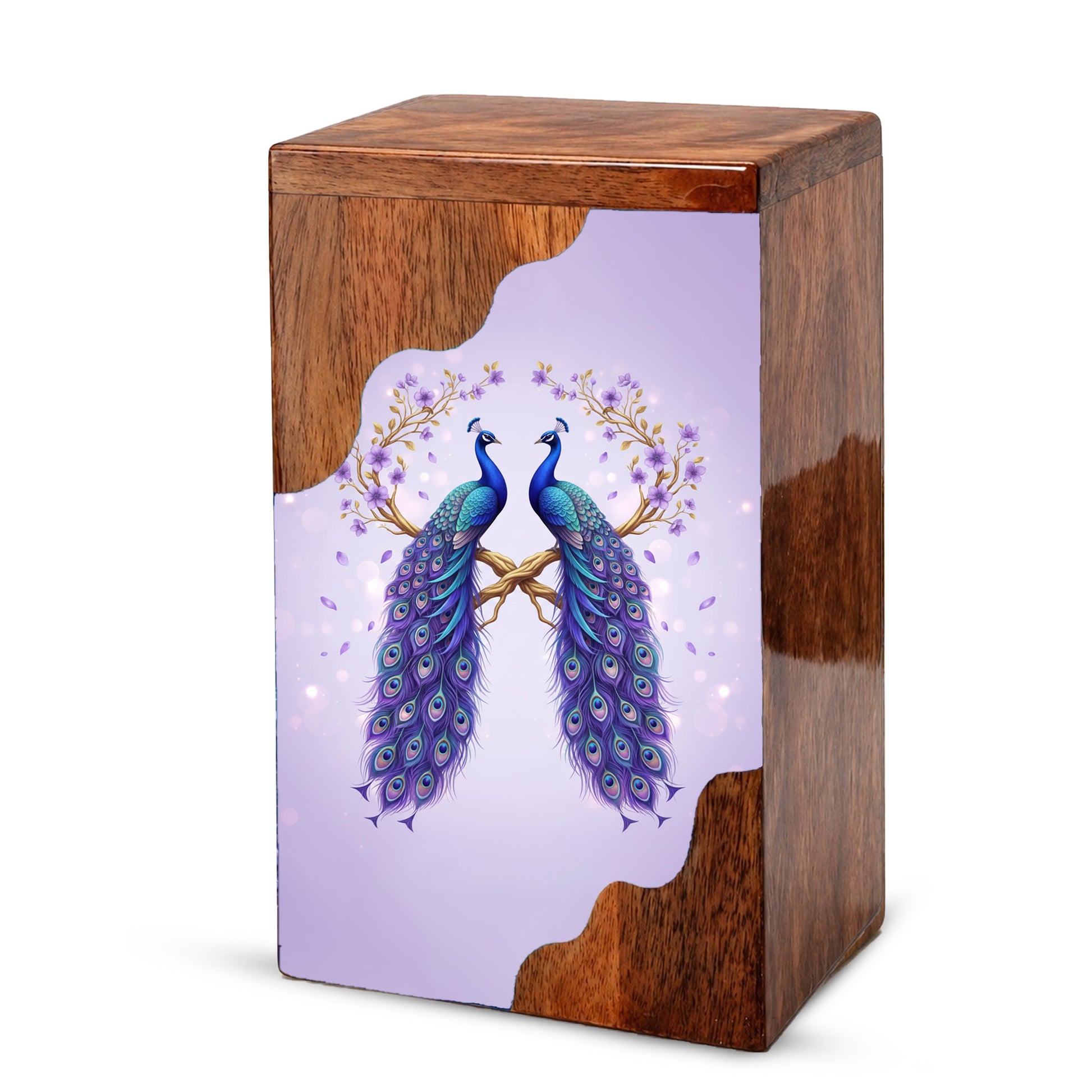 Royal Peacock Wooden Cremation Urn – Elegant Peacock Memorial Wooden Urn for Human Ashes