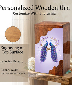 Royal Peacock Wooden Cremation Urn – Elegant Peacock Memorial Wooden Urn for Human Ashes