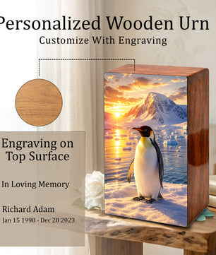 Penguin Cremation Urn For Ashes - Personalized Mountains Wildlife keepsake For Adults