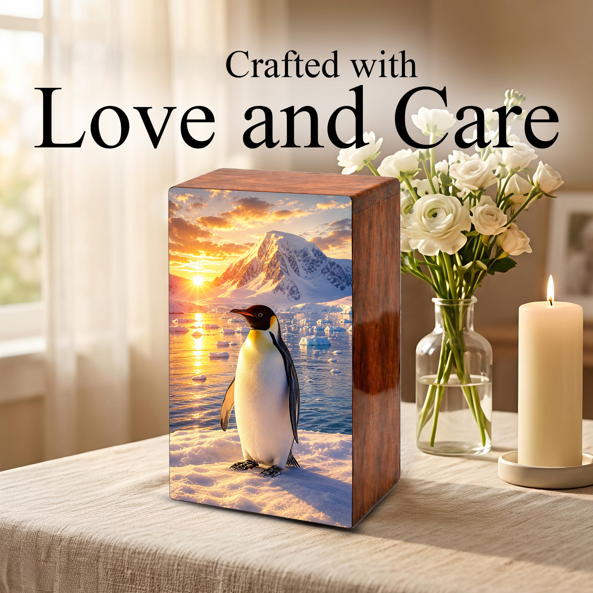 Penguin Cremation Urn For Ashes - Personalized Mountains Wildlife keepsake For Adults