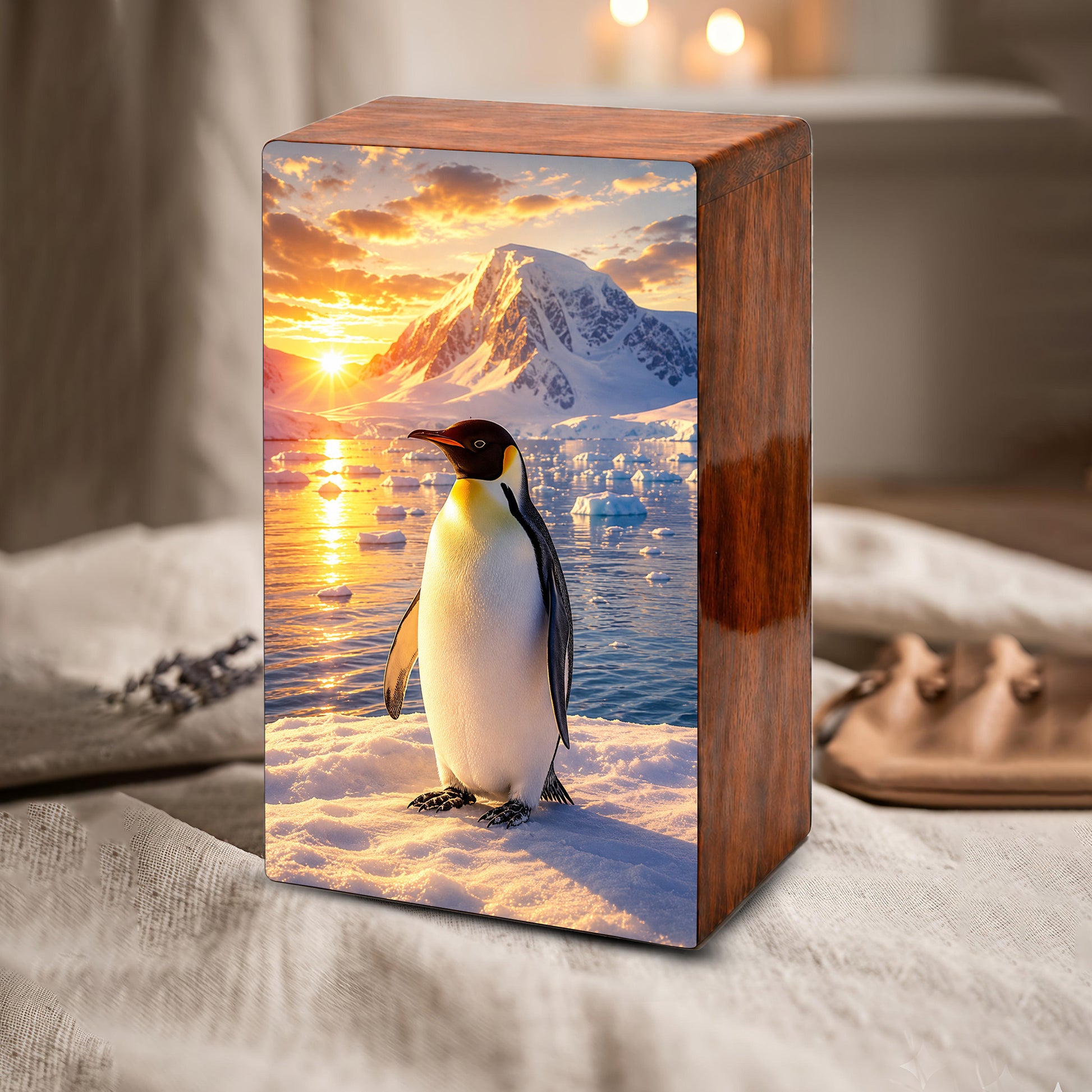 Penguin Cremation Urn For Ashes - Personalized Mountains Wildlife keepsake For Adults