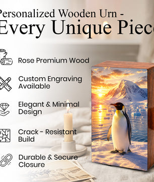 Penguin Cremation Urn For Ashes - Personalized Mountains Wildlife keepsake For Adults