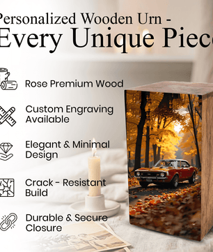 Classic Car Urn For Ashes Male - Decorative Wooden Keepsake Urn Box