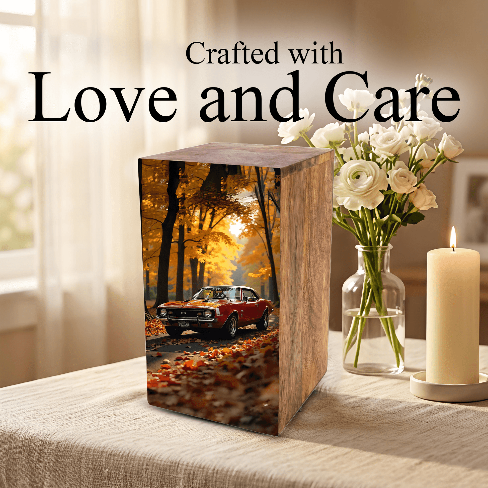 Classic Car Urn For Ashes Male - Decorative Wooden Keepsake Urn Box