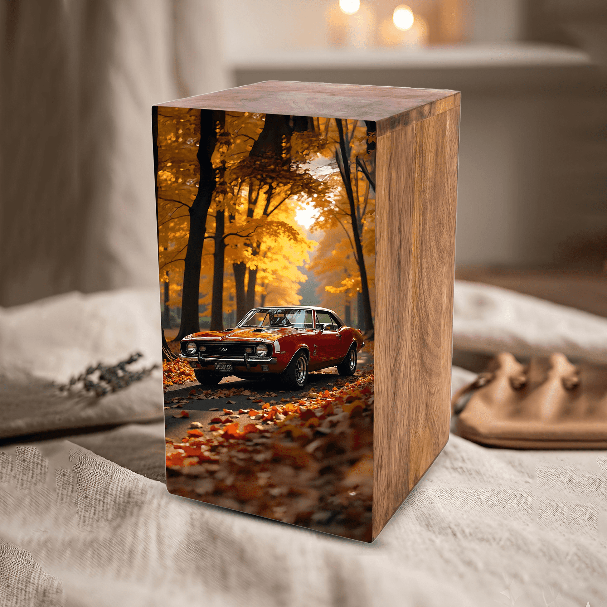 Classic Car Urn For Ashes Male - Decorative Wooden Keepsake Urn Box