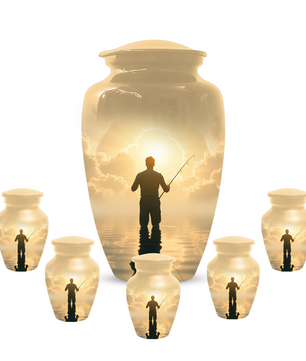 Gone Fishing in Heaven Urn For Dad - Fisherman Cremation Urn For Male Ashes
