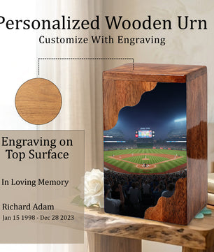 Baseball Cremation Urn for Dad – Custom Wooden Memorial Urn Box for Ashes