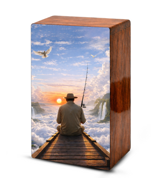 Gone Fishing in Heaven Urn For Ashes - Fisherman Wooden Cremation Keepsake Box For Male