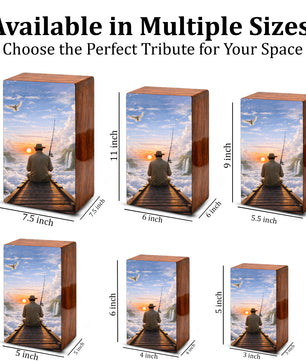 Gone Fishing in Heaven Urn For Ashes - Fisherman Wooden Cremation Keepsake Box For Male