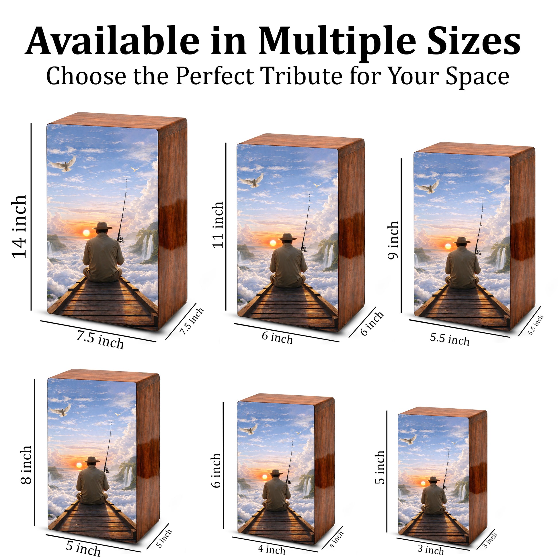 Gone Fishing in Heaven Urn For Ashes - Fisherman Wooden Cremation Keepsake Box For Male
