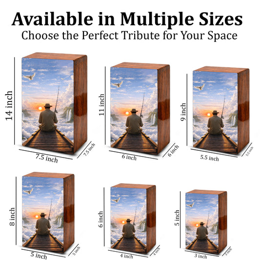 Gone Fishing in Heaven Urn For Ashes - Fisherman Wooden Cremation Keepsake Box For Male