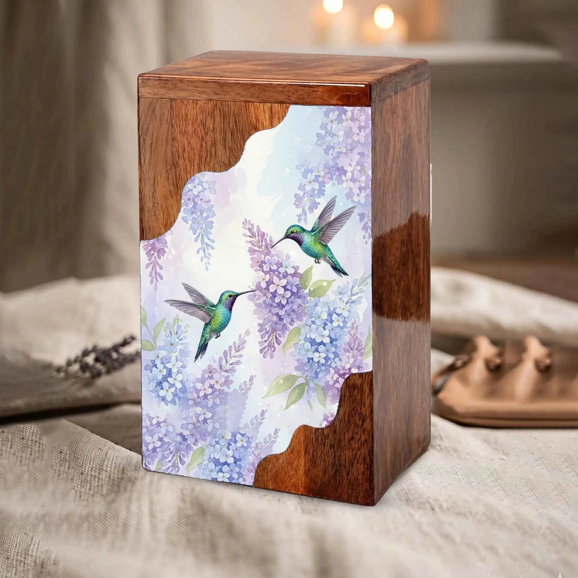 Green Hummingbird Cremation Urn - Humming Bird Wooden Keepsake Urn Box