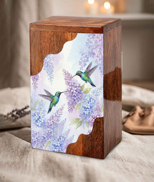 Green Hummingbird Cremation Urn - Humming Bird Wooden Keepsake Urn Box