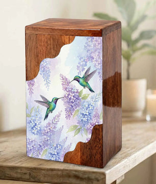 Green Hummingbird Cremation Urn - Humming Bird Wooden Keepsake Urn Box