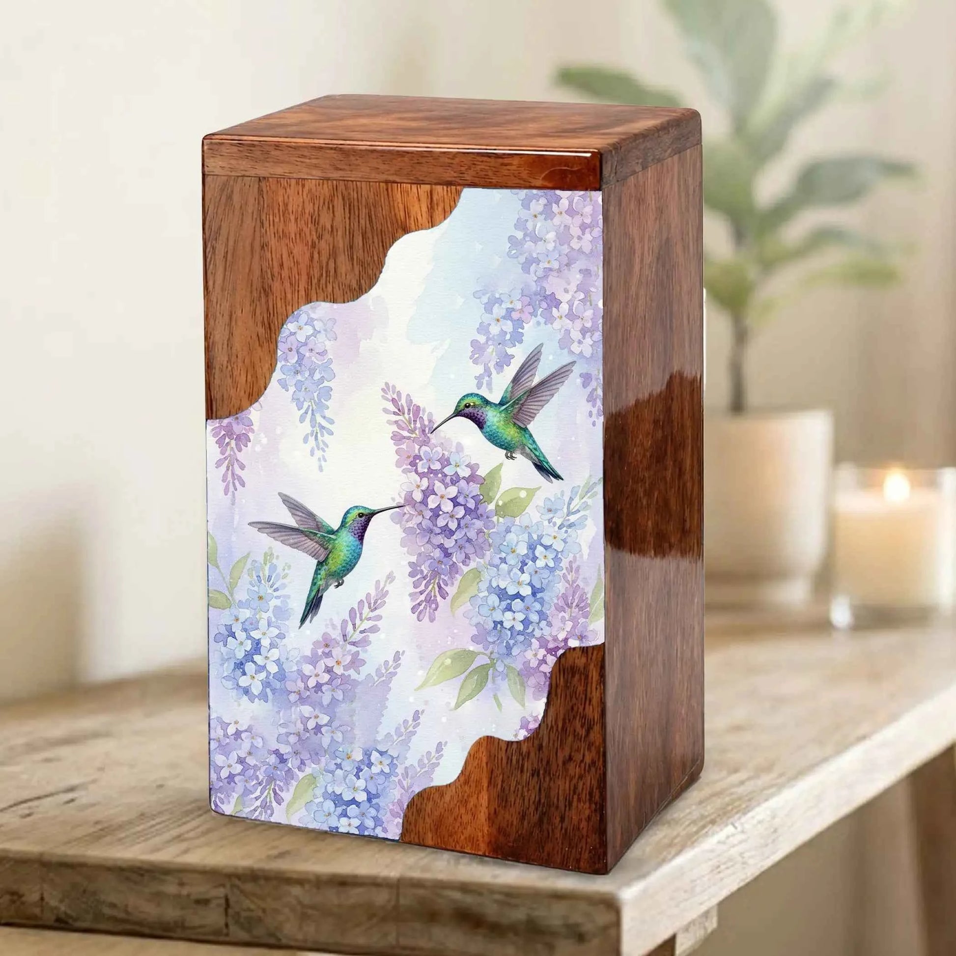 Green Hummingbird Cremation Urn - Humming Bird Wooden Keepsake Urn Box