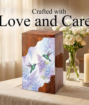 Green Hummingbird Cremation Urn - Humming Bird Wooden Keepsake Urn Box
