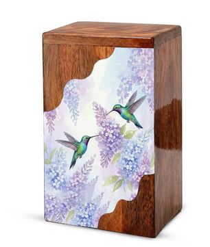 Green Hummingbird Cremation Urn - Humming Bird Wooden Keepsake Urn Box
