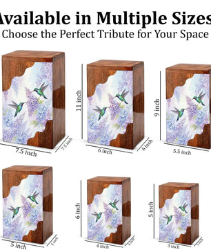Green Hummingbird Cremation Urn - Humming Bird Wooden Keepsake Urn Box