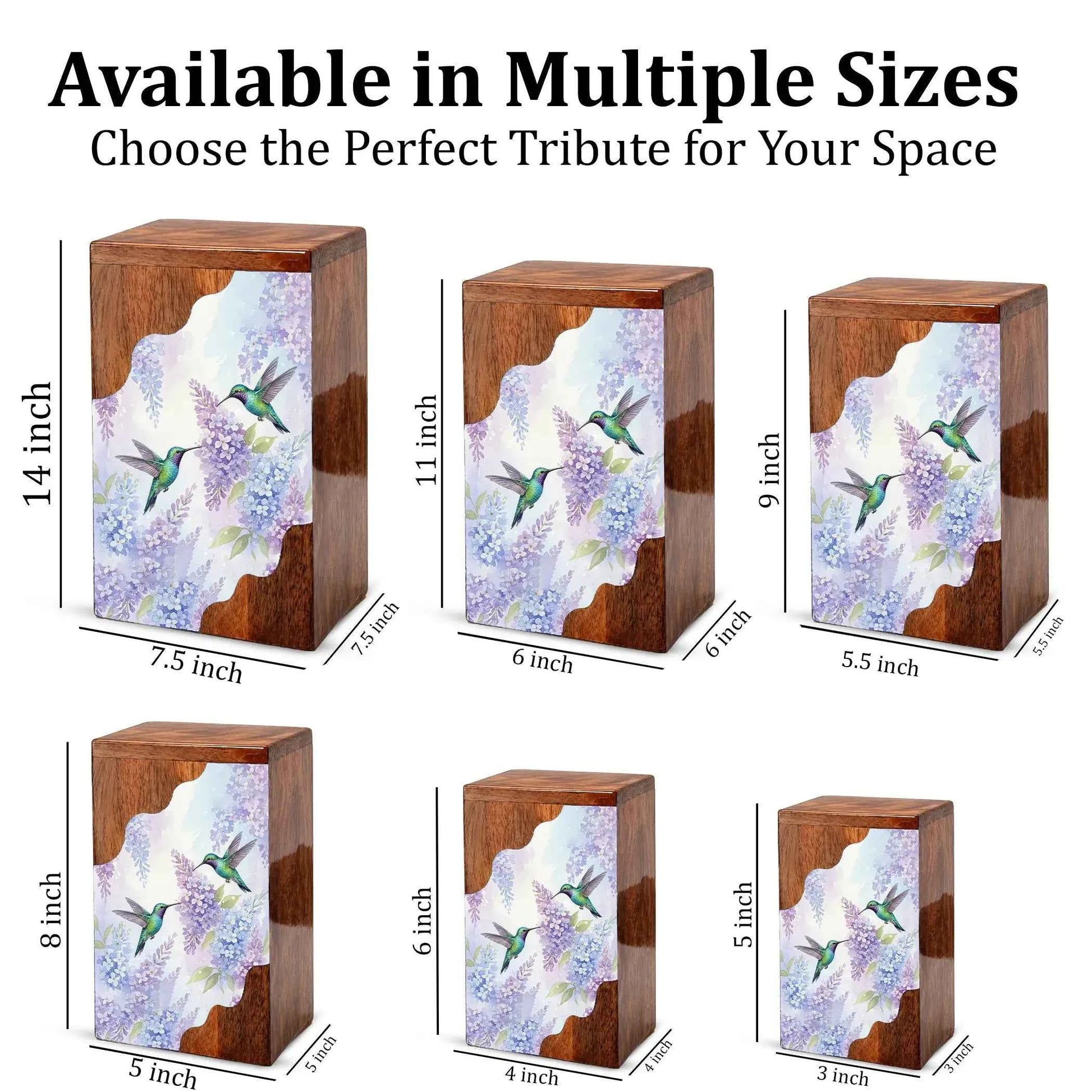 Green Hummingbird Cremation Urn - Humming Bird Wooden Keepsake Urn Box