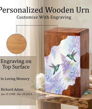 Green Hummingbird Cremation Urn - Humming Bird Wooden Keepsake Urn Box