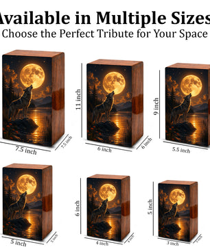 Moonlit Wolf Urn For Ashes Male - Animal Cremation Keepsake Urns For Dad