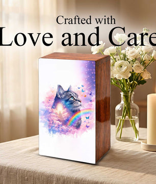 Rainbow Bridge Cat Urn for Ashes - Personalized Pet Keepsake Box - Cat Loss Gift