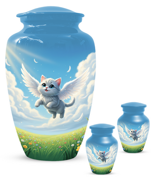 Personalized Angel Cat Urn for Ashes –  Metal Pet Memorial Urns for Cat Ash |  Rainbow Bridge Cat Loss Gift