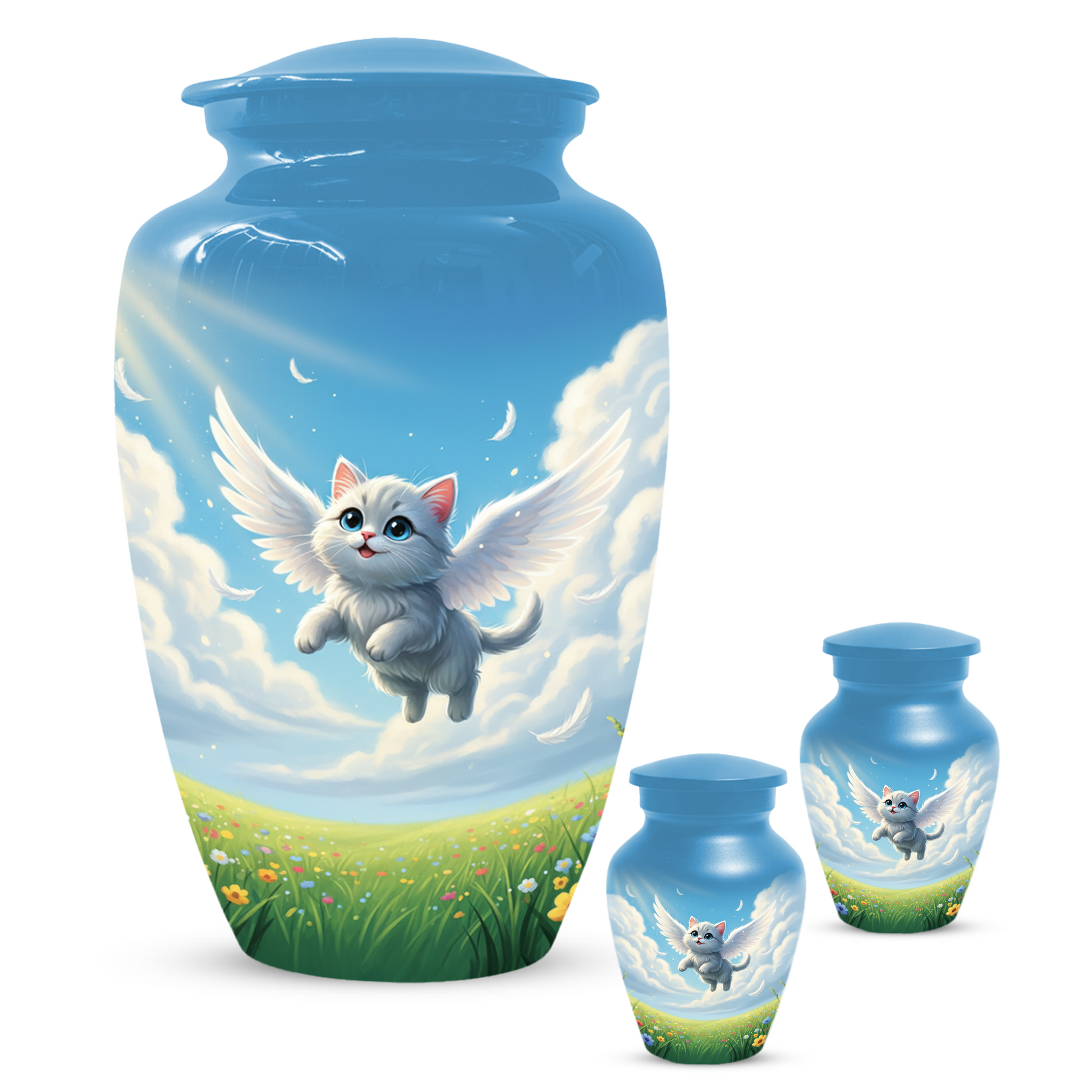 Personalized Angel Cat Urn for Ashes –  Metal Pet Memorial Urns for Cat Ash |  Rainbow Bridge Cat Loss Gift
