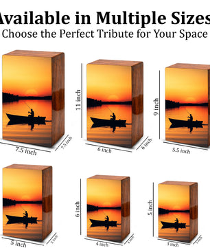 Sunset Fishing Urns For Ashes Male - Fisherman Wooden Box Urn For Dad