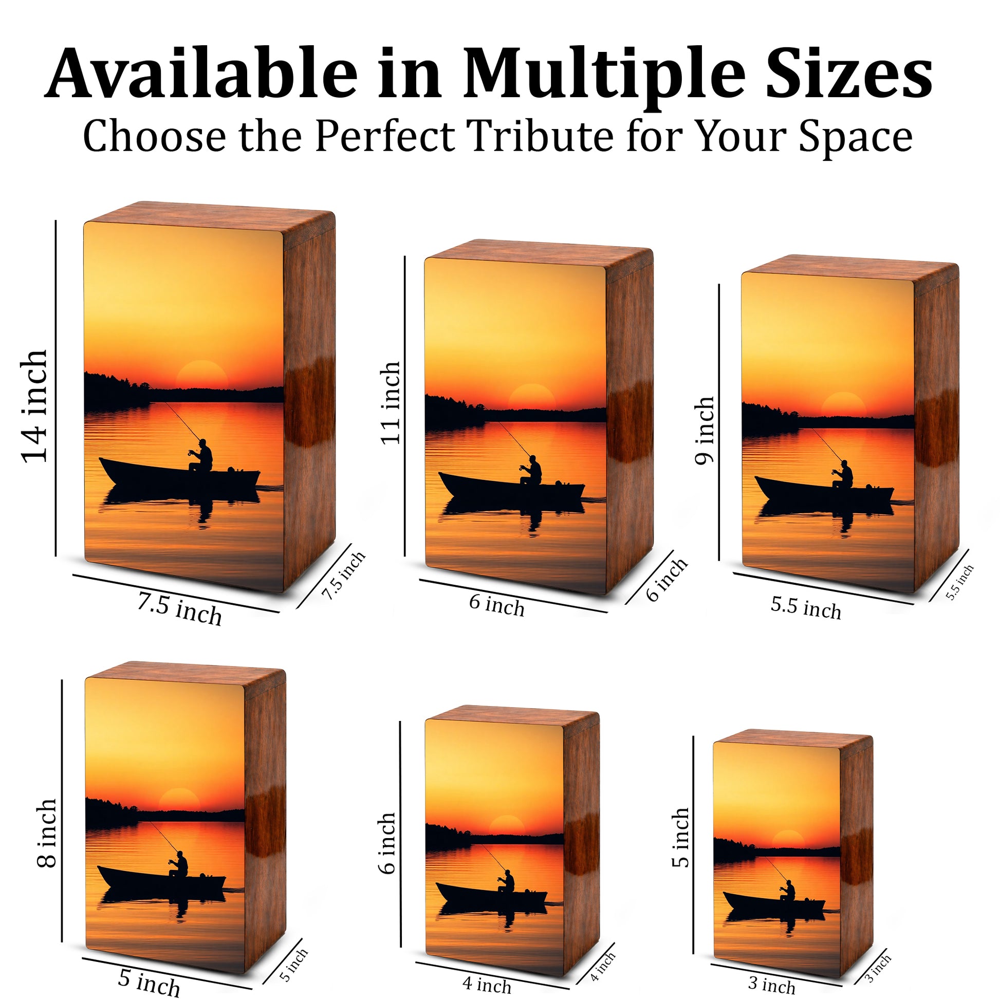 Sunset Fishing Urns For Ashes Male - Fisherman Wooden Box Urn For Dad