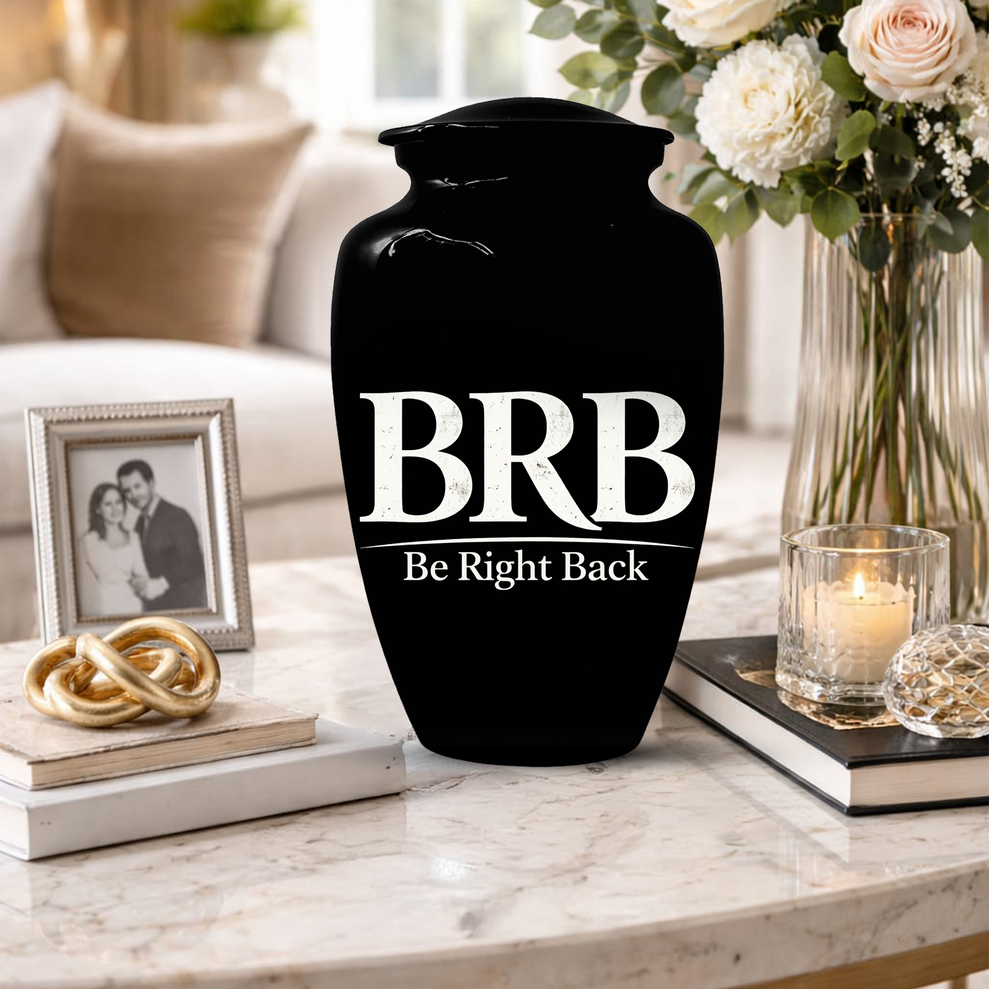 Funny BRB Be Right Back Adult Urn for Ashes, Personalized Cremation Urn