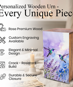 Purple Hummingbird Urn For Ashes - Flower Bird Keepsake Urns For Adults