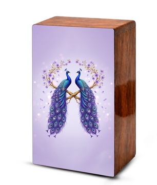 Peacock Companion Urn For Human Ashes - Wooden Peacock Couple Keepsake Box