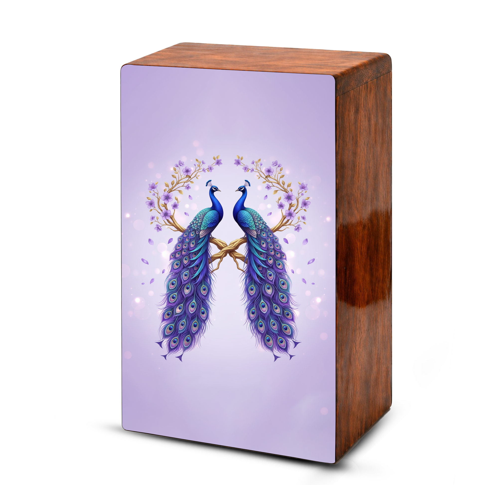 Peacock Companion Urn For Human Ashes - Wooden Peacock Couple Keepsake Box