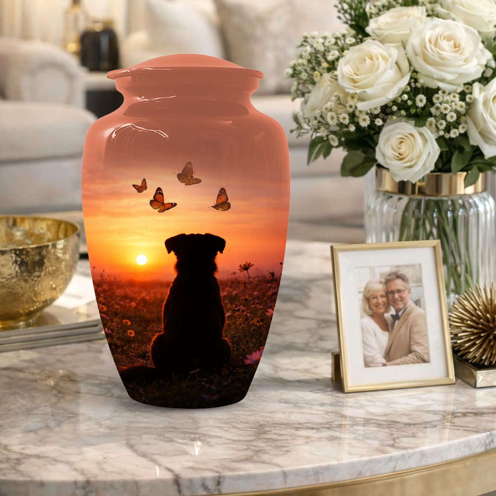 Dog Memorial Urn for Mom | Sunset Pet Memorial Cremation Large Urn - Keepsake Urn For Ashes