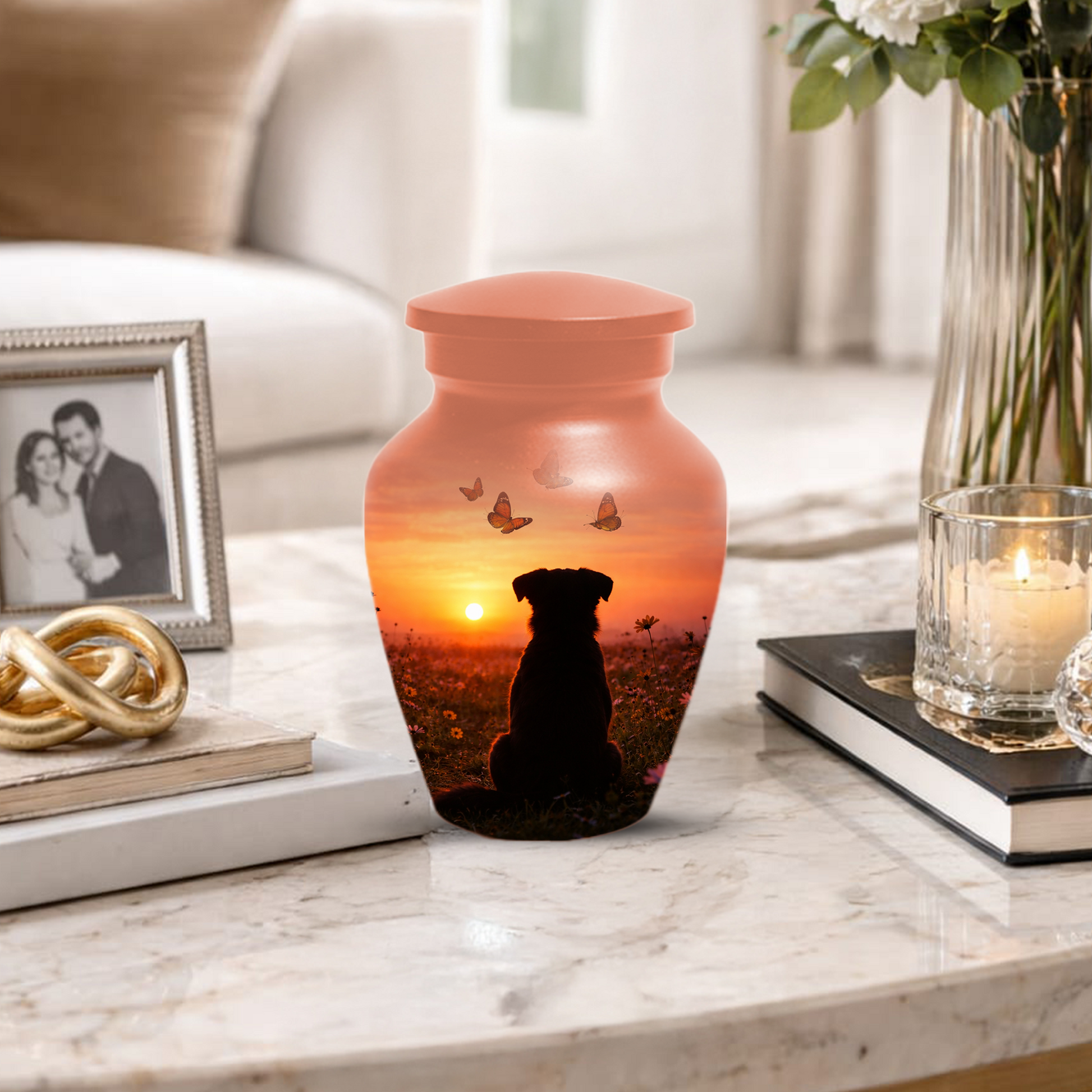 Dog Memorial Urn for Mom | Sunset Pet Memorial Cremation Large Urn - Keepsake Urn For Ashes