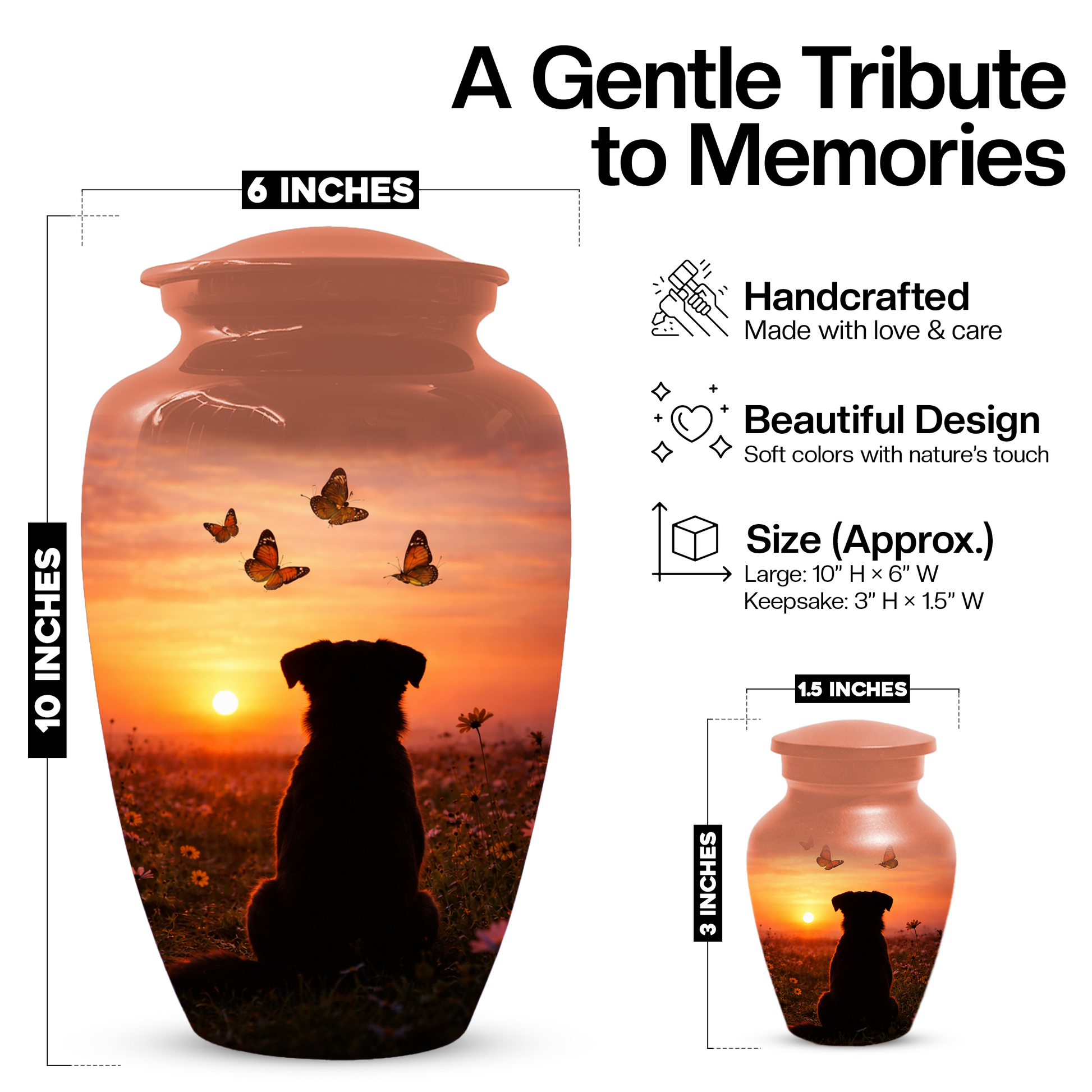 Dog Memorial Urn for Mom | Sunset Pet Memorial Cremation Large Urn - Keepsake Urn For Ashes