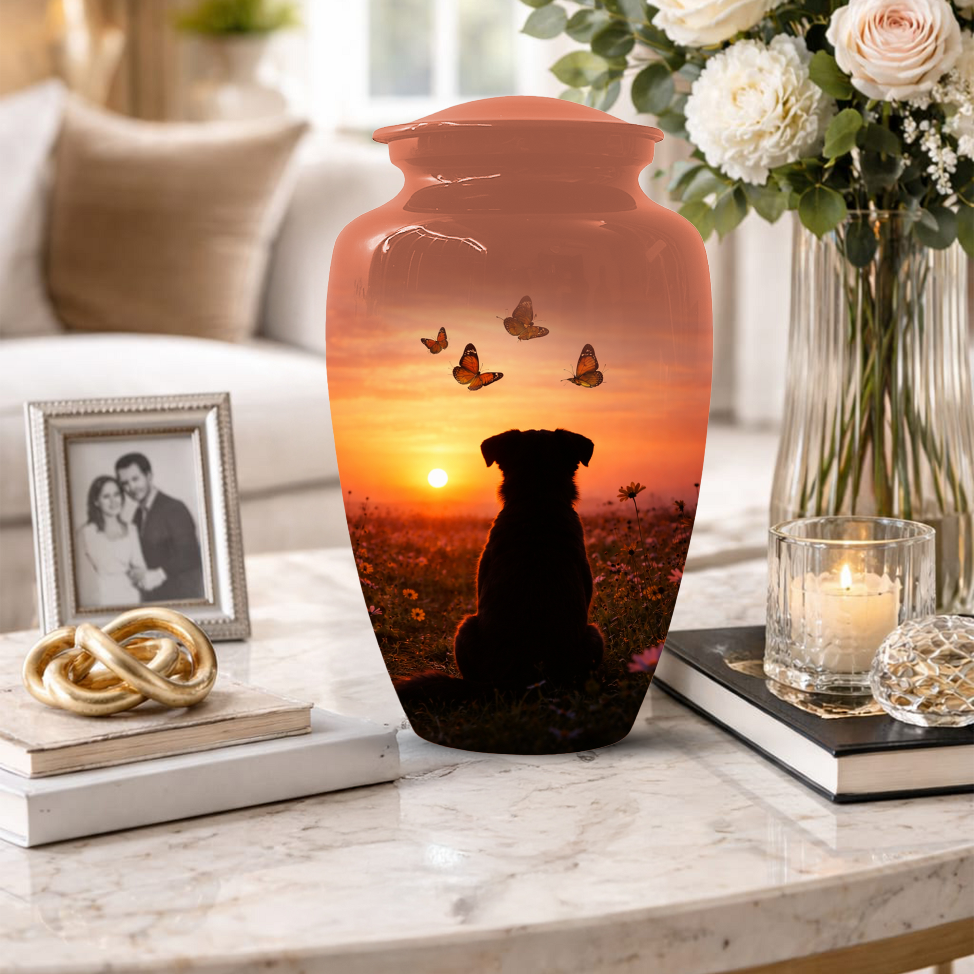 Dog Memorial Urn for Mom | Sunset Pet Memorial Cremation Large Urn - Keepsake Urn For Ashes