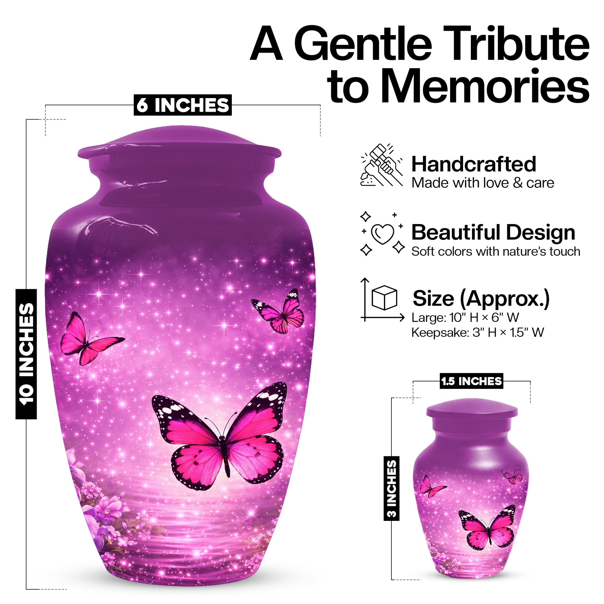 Pink Butterfly Cremation Urn for Ashes, Personalized Adult Memorial Urn for Mom
