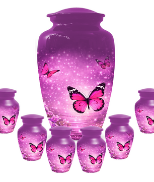 Pink Butterfly Cremation Urn for Ashes, Personalized Adult Memorial Urn for Mom