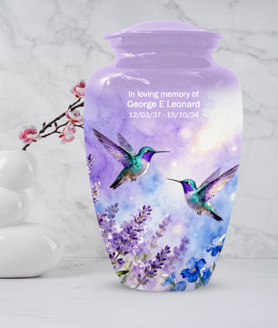 Hummingbird Lavender Adult Urn for Human Ashes | Floral Bird Cremation Urn for Women & Mom