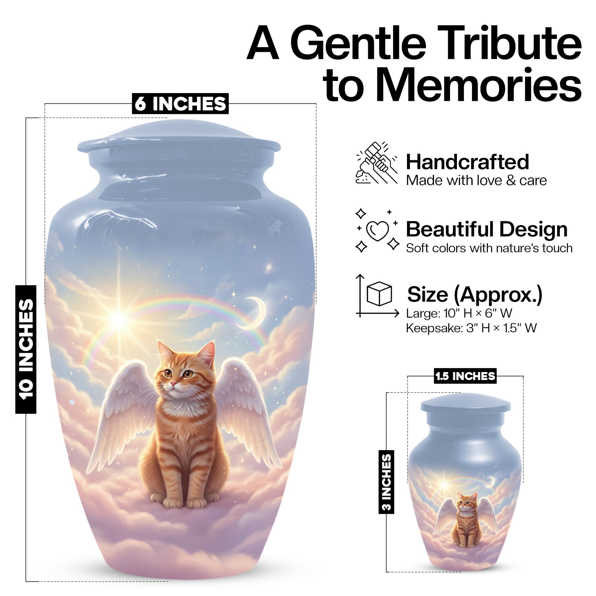 Cat Wing Urn for Adult Ashes | Angel Cat Cremation Urn & Memorial Urn